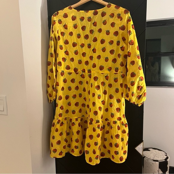 Edie Parker X J Crew Yellow Dress cover up strawberry print size M NWT - Picture 7 of 10